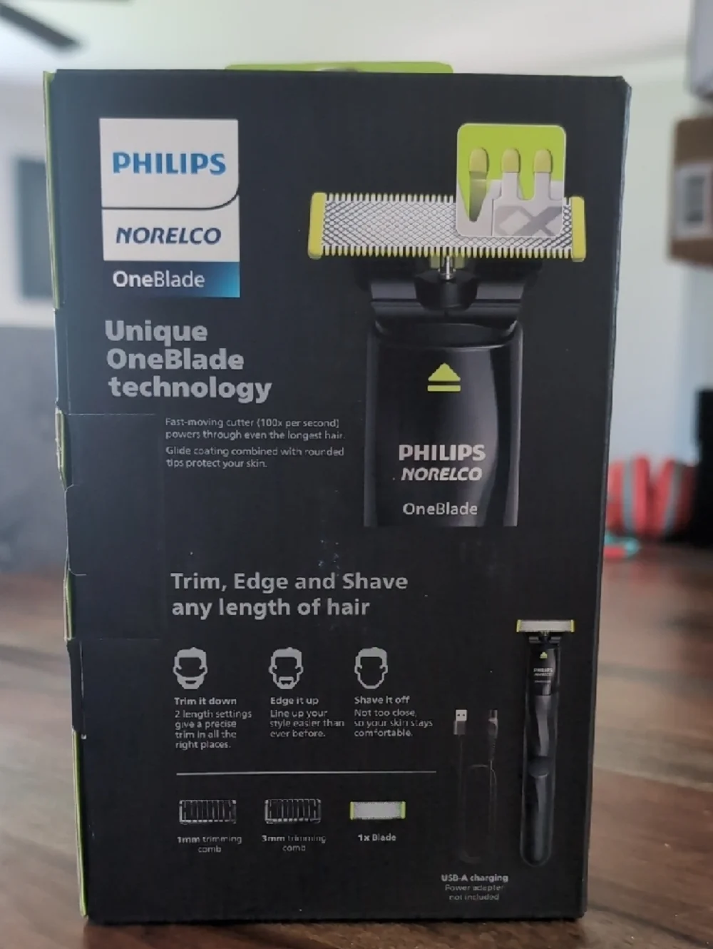 Philips OneBlade Trimmer — Black with Lime Green Accents